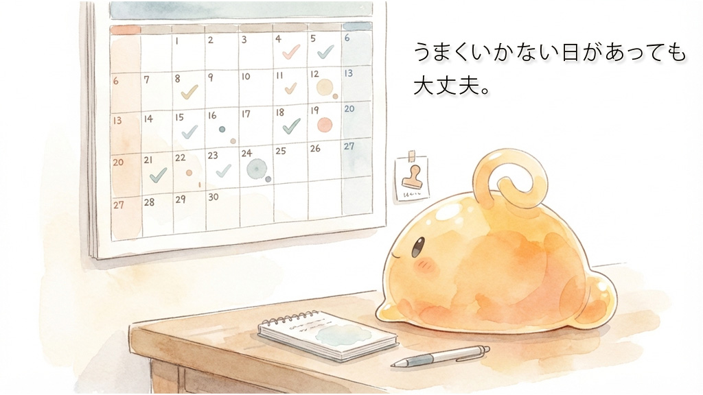 入口で負けなかった日をカレンダーに残すイラスト