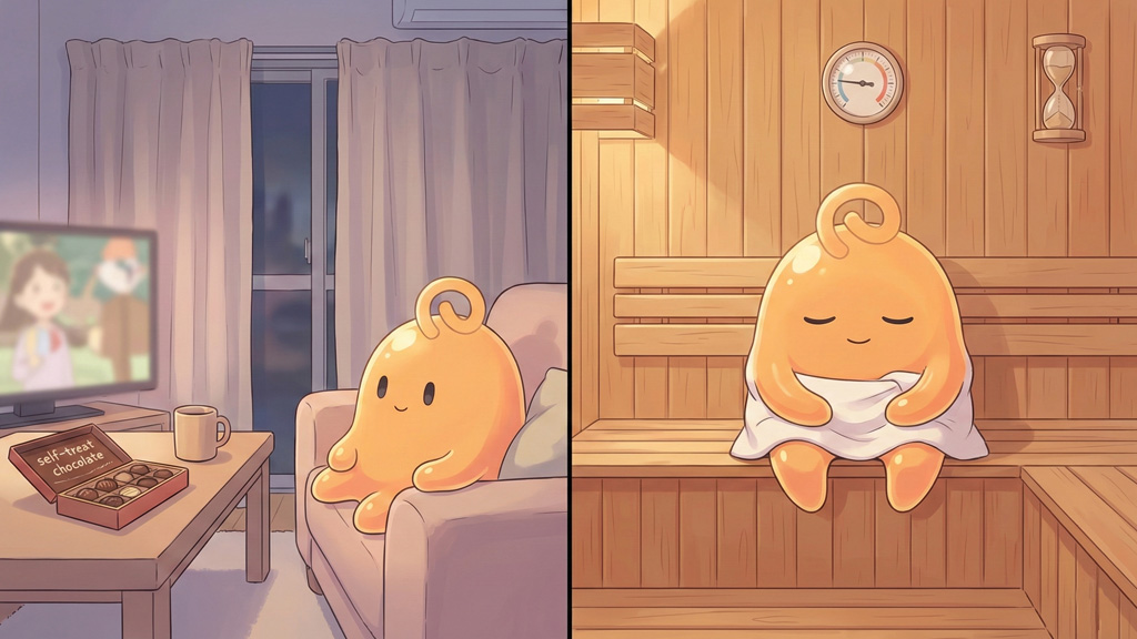 自分の部屋とサウナで、バレンタインの夜を安全基地として過ごすイラスト