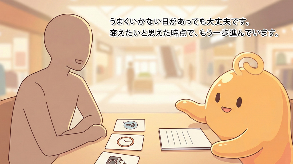 店頭カウンターで不安を整理して安心して終える場面