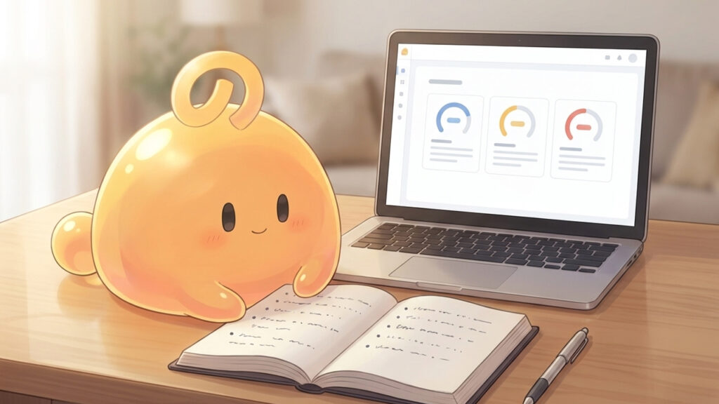 見る指標を絞って整理されたブログ分析のノートPC画面とノート