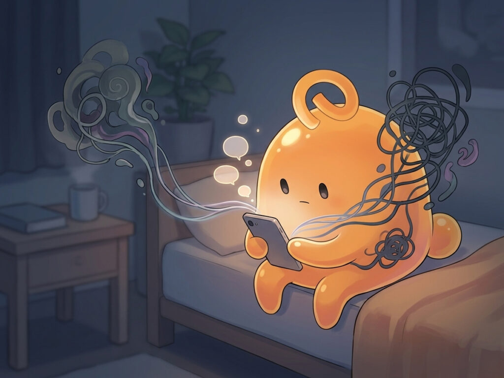 言葉にならない気持ちや体の重さを、スマホ越しに少しずつ外に出しているのりてらスライム