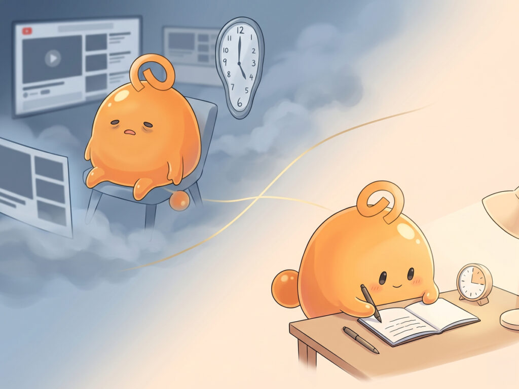 流される時間から小さな机に戻る画像