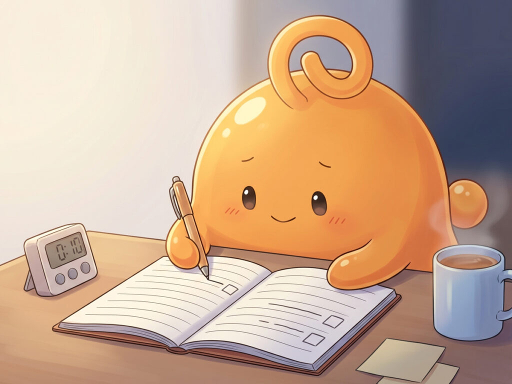 15分タイマーを置いて今日やりたいこととできたことを書く画像
