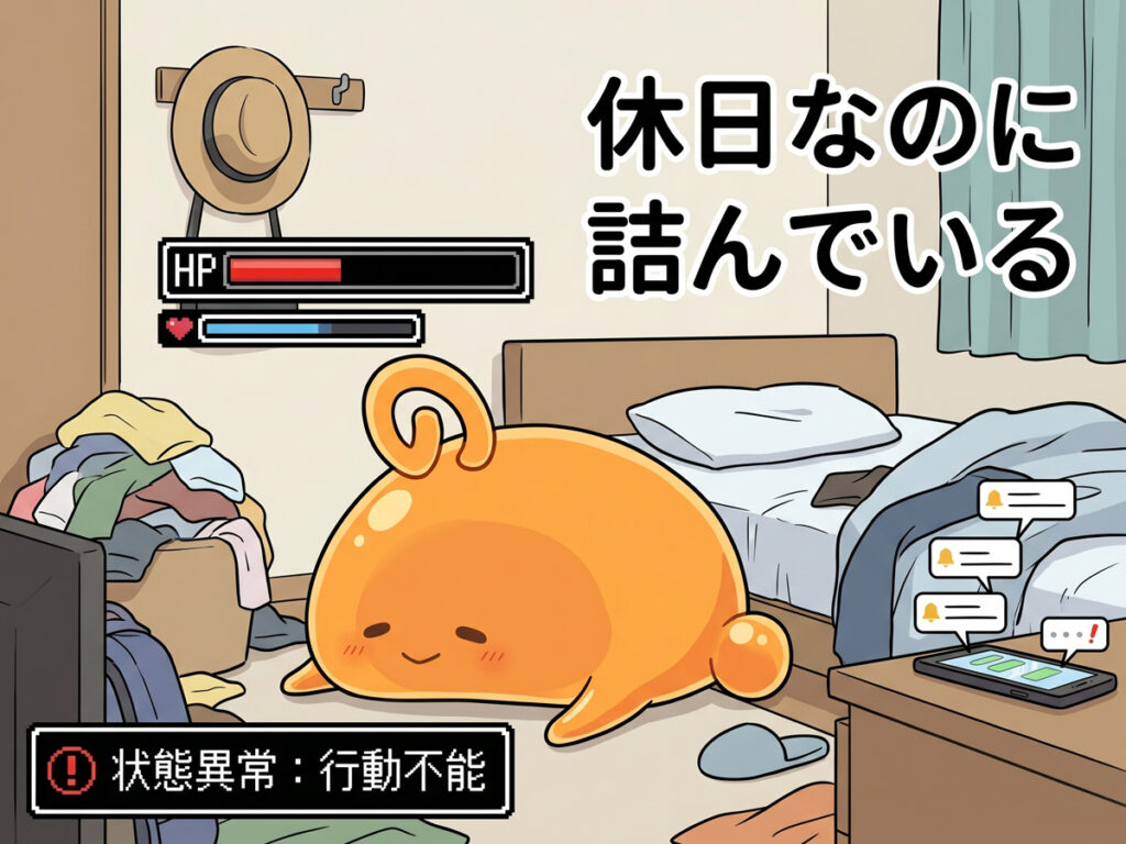 休日の朝に体が動かずHP赤ゲージになっているのりてらスライム
