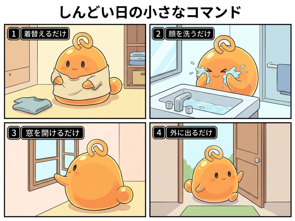 しんどい日に顔を洗う、窓を開ける、外に出る小さな行動をするのりてらスライム
