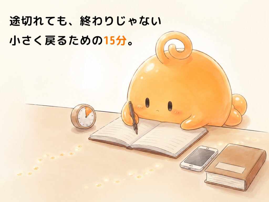 alt： 途切れた習慣に戻るための小さな足場を作っているのりてらスライム