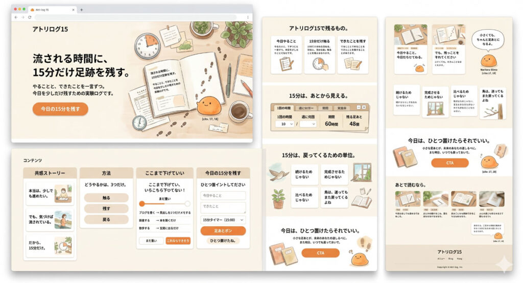 アトリログ15のLP全体構成を検討したデモ画像