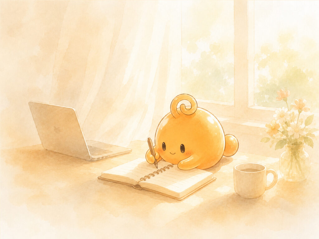 AIの情報をそのまま信じず、公式サイトや資料を確認しているのりてらスライム