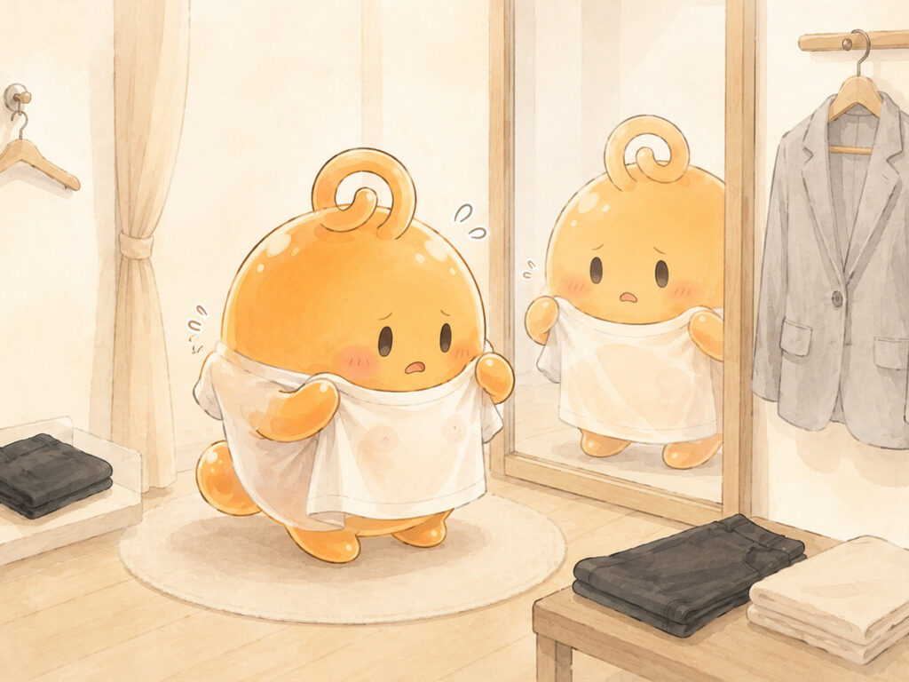 試着室で白Tの透け具合に戸惑うのりてらスライム