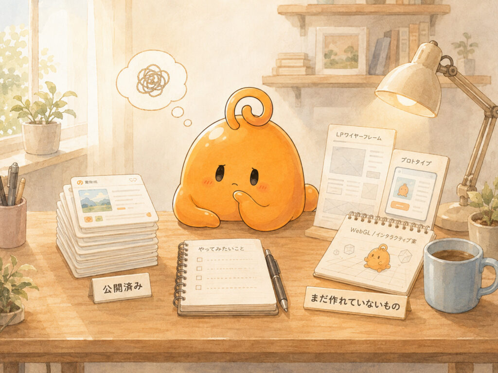 公開済みの記事と未完成のLP・WebGL案の間で悩むのりてらスライム