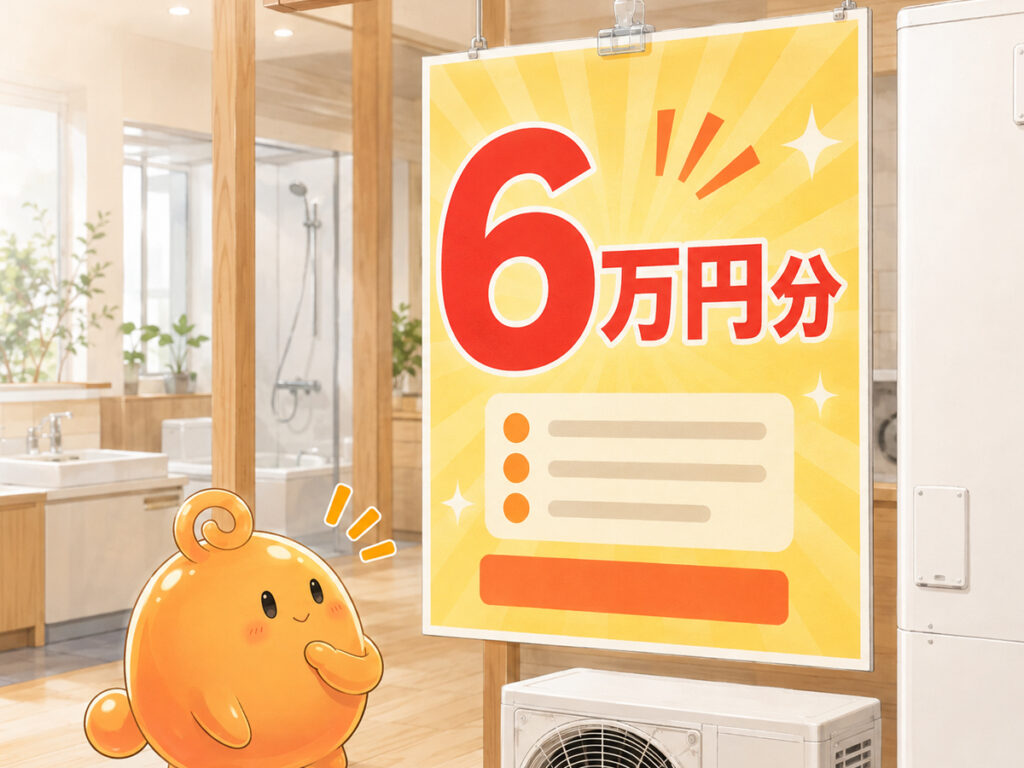 6万円分ポイントを大きく目立たせた店頭POPを見るのりてらスライム