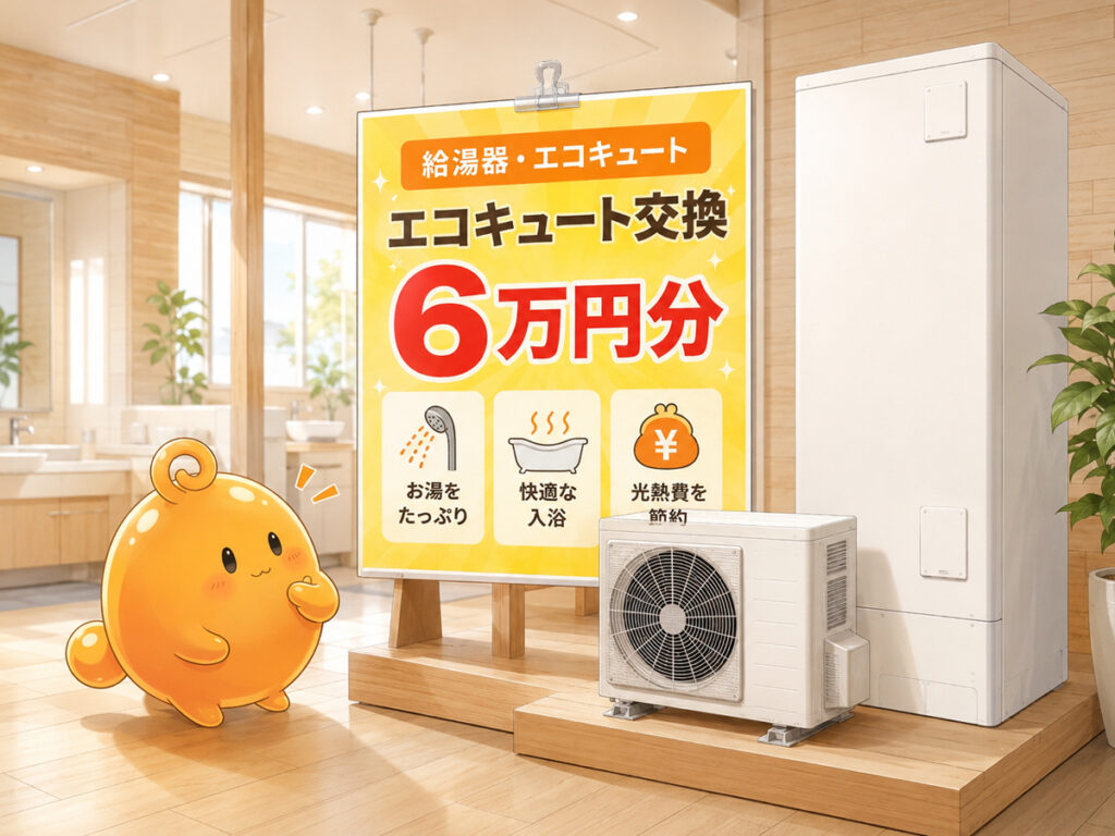エコキュート交換と6万円分ポイントの関係を分かりやすくしたPOPデザイン