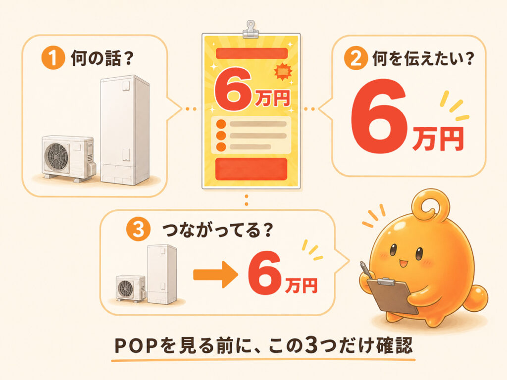 POPデザインを見直す「何の話・何を伝えたい・つながっているか」の3つの確認ポイント