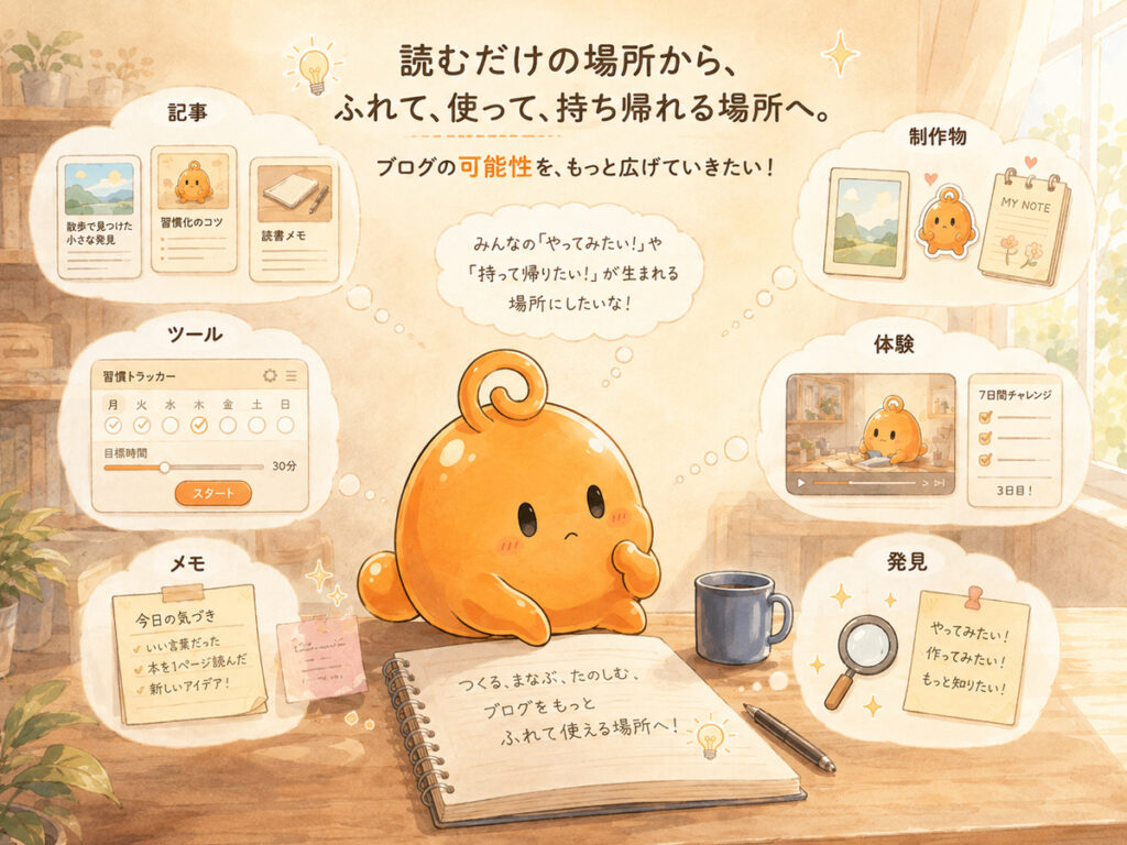 記事だけでなくツールや制作物、体験を届けるブログを考えるのりてらスライム