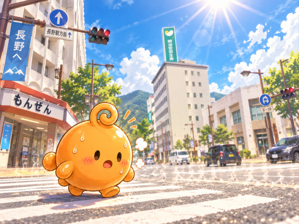 長野駅から善光寺に向かうのりてらスライム暑い中歩いた